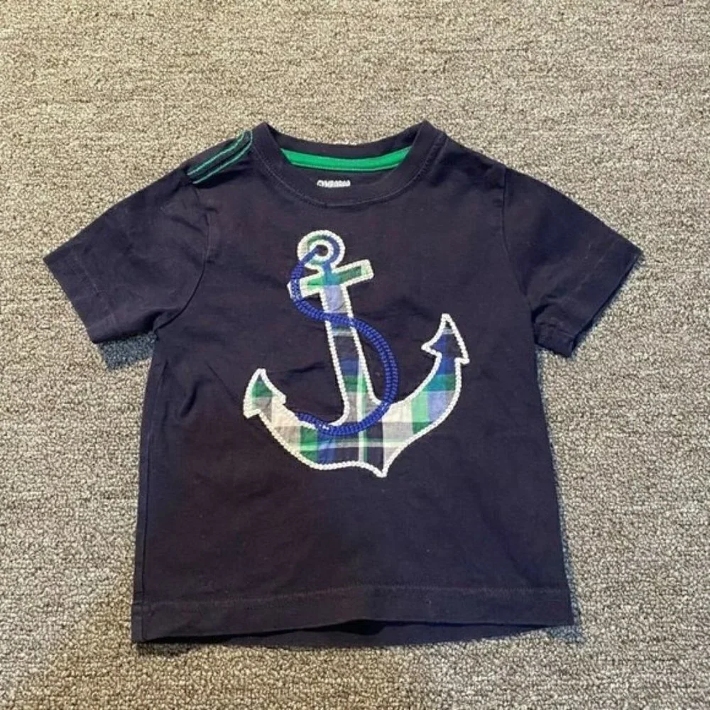 GYMBOREE Nautical Short Sleeve Anchor Plaid Tee Shirt 6-12 Months